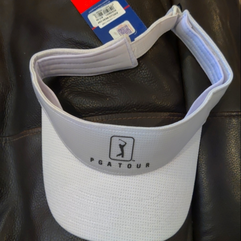 PGA Tour White Mesh Visor  Authenticated Hook and loop adjustable back